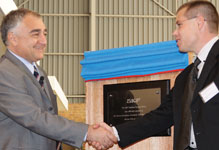 Vartan Vartanian (left), president of SKF Service Division, congratulates Gavin Garland, managing director SKF South Africa, on the opening of SKF Solution Factory Africa